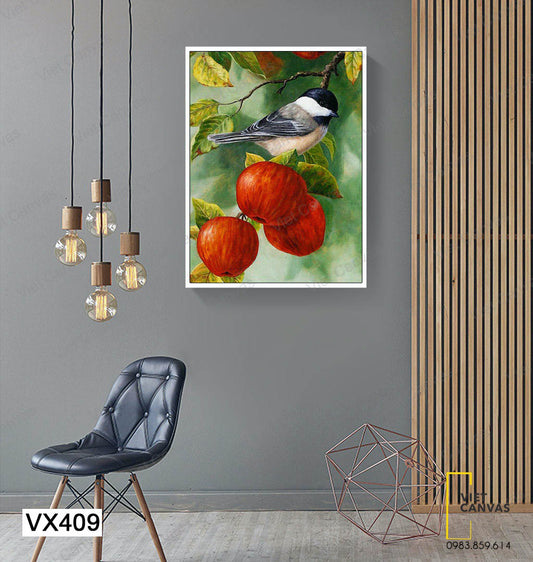 Tranh Chú Chim Đậu Trên Cành Táo - VX409