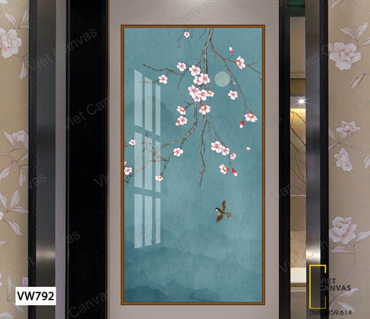 Tranh Chú Chim Sẻ Và Cành Hoa Đào - VW792