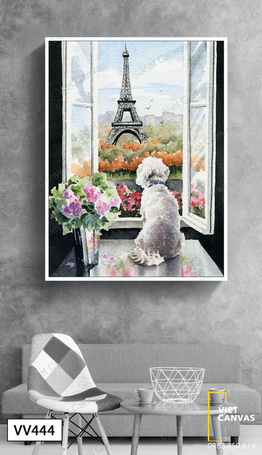 Tranh Chú Chó Và Tháp Eiffel - VV444