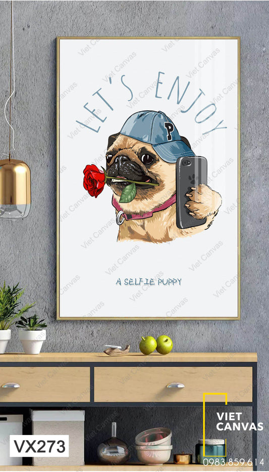 Tranh Chú Chó Và Bông Hoa Hồng - VX273