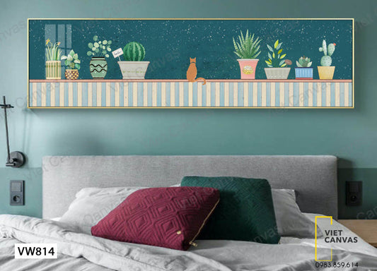 Tranh Chú Mèo Và Những Chậu Cây Xanh - VW814