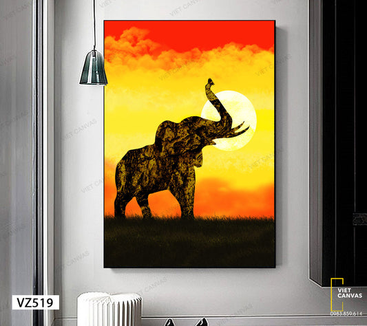 Tranh Chú Voi Và Ánh Trăng - VZ519