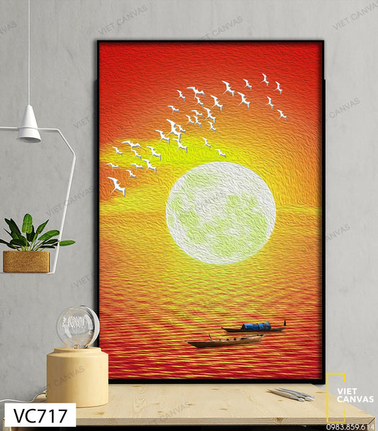 Tranh Cò Bay Dưới Ánh Hoàng Hôn - VC717