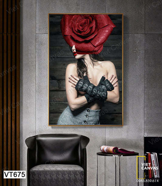 Tranh Cô Gái Và Hoa Hồng - VT675