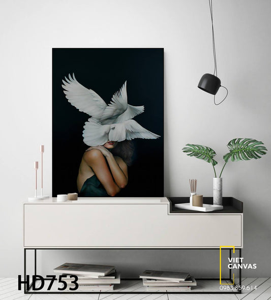 Tranh Cô Gái Bên Bồ Câu Trắng - HD753