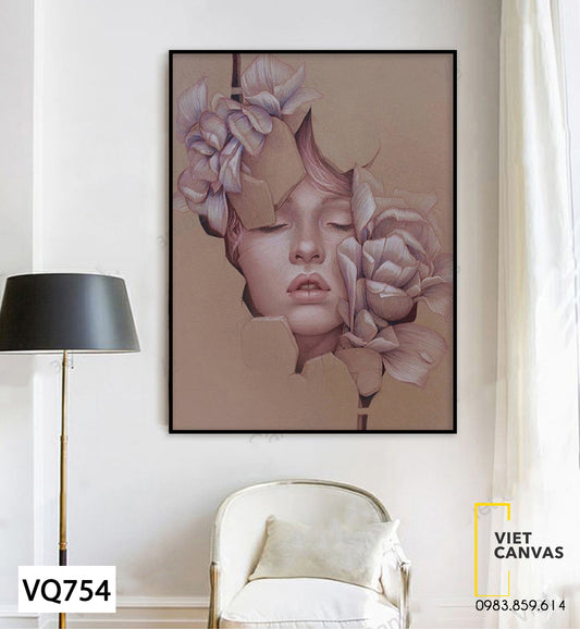 Tranh Cô Gái Và Hoa Nở - VQ754