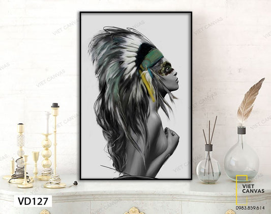 Tranh Cô Gái Với Bộ Lông Vũ Ấn Tượng - VD127