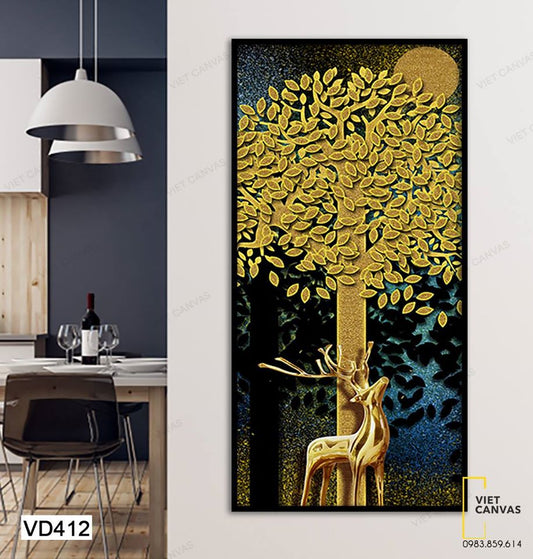Tranh Con Hươu Dưới Tán Cây Rợp Lá Vàng - VD412