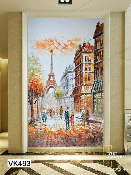 Tranh Cuộc Sống Người Dân Thành Thị Dưới Tháp Eiffel - VK493