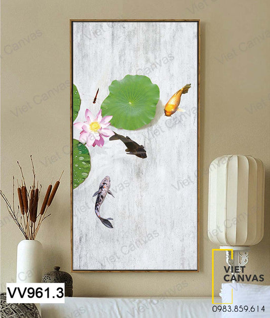 Tranh Đàn Cá Bơi Dưới Đầm Sen - VV961.3
