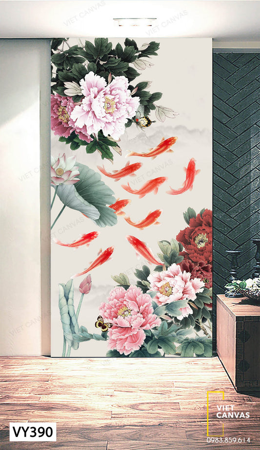 Tranh Đàn Cá Bơi Lội Bên Dàn Hoa - VY390