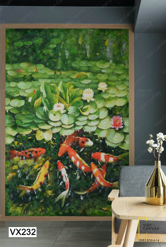 Tranh Đàn Cá Chép Dưới Đầm Hoa Súng - VX232