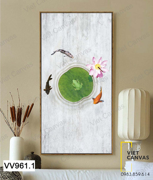 Tranh Đàn Cá Và Ếch Dưới Đầm Sen - VV961.1