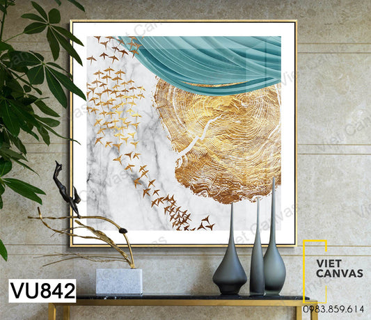 Tranh Đàn Chim Bay Và Vân Gỗ - VU842