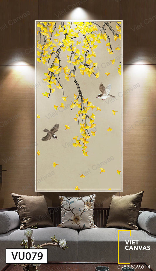 Tranh Đôi Chim Và Cành Hoa Vàng - VU079