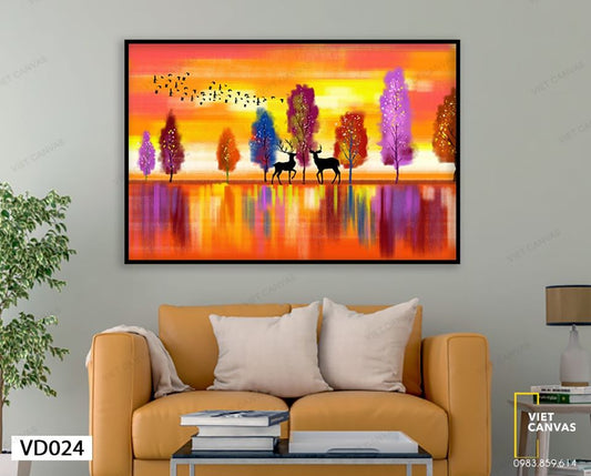 Tranh Đôi Hươu Bên Những Sắc Màu Sặc Sỡ - VD024