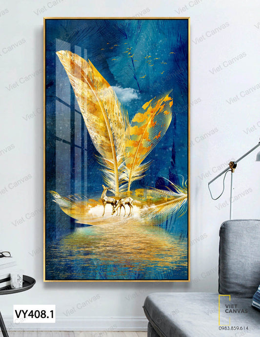 Tranh Đôi Hươu Và Chiếc Lông Vũ - VY408.1