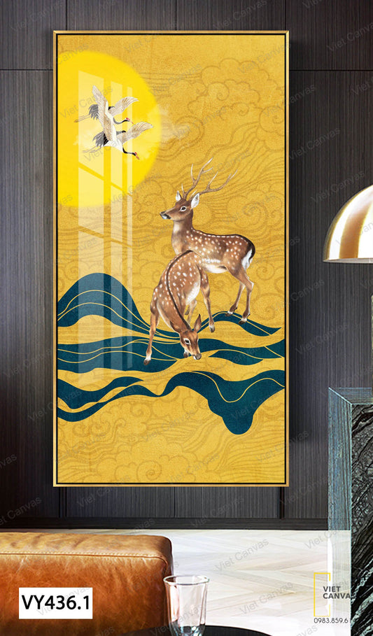Tranh Đôi Hươu Và Đôi Cò - VY436.1