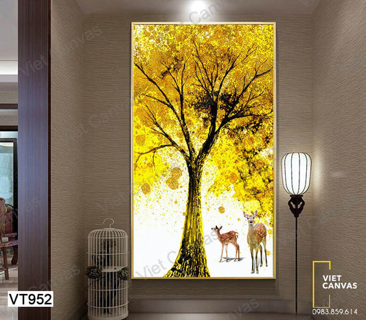 Tranh Đôi Nai Và Cây Lá Vàng - VT952