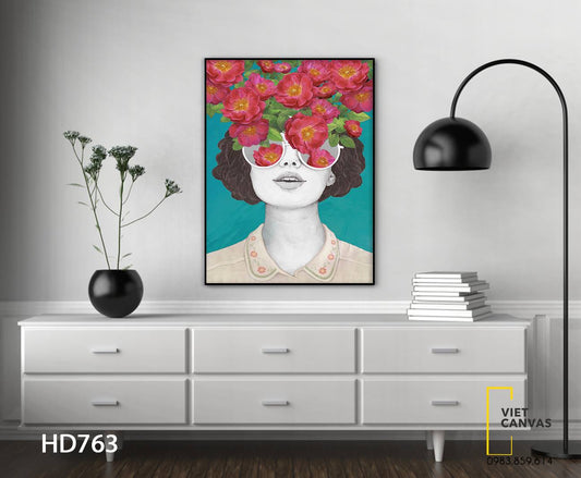 Tranh Cô Gái Dưới Những Cánh Hoa - HD763