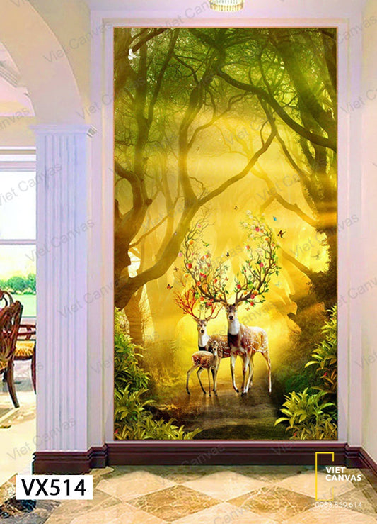 Tranh Gia Đình Hươu Trong Khu Rừng - VX514