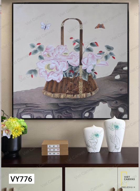 Tranh Giỏ Hoa Hồng Và Đàn Bướm - VY776