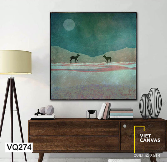 Tranh Hai Chú Nai Và Mặt Trăng - VQ274
