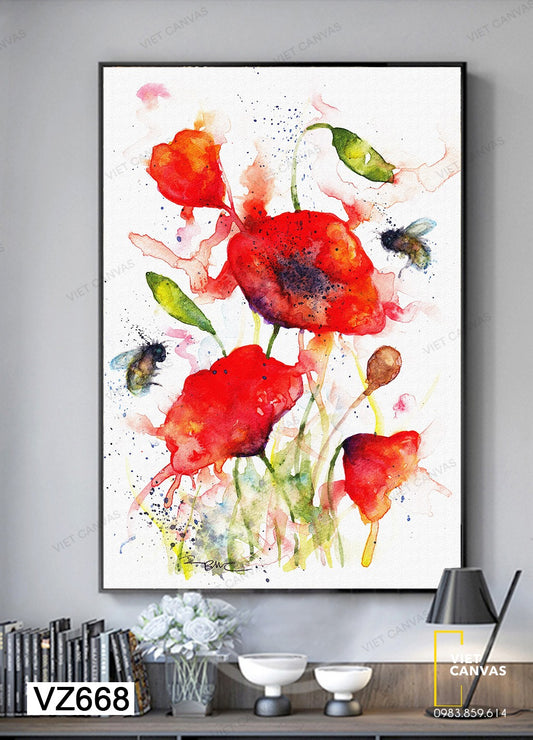 Tranh Hoa Màu Đỏ Tươi Tắn - VZ668