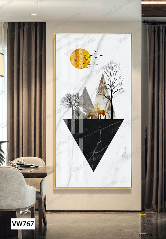 Tranh Hươu, Đồi Núi Và Mặt Trời - VW767