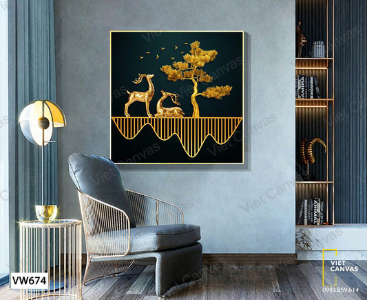 Tranh Hươu Và Cây Lá Vàng - VW674