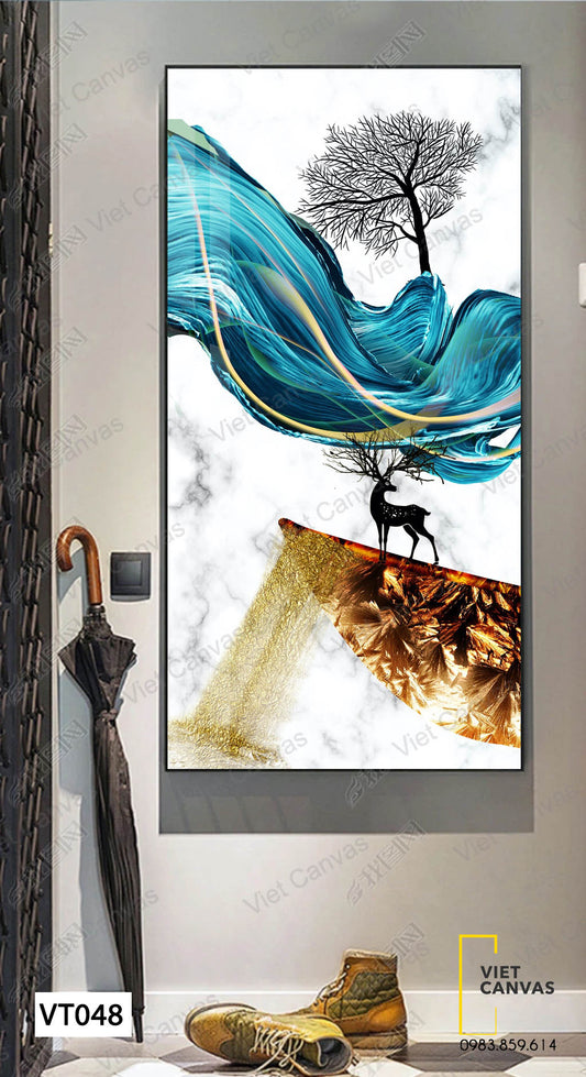 Tranh Hươu Và Vải Lụa - VT048