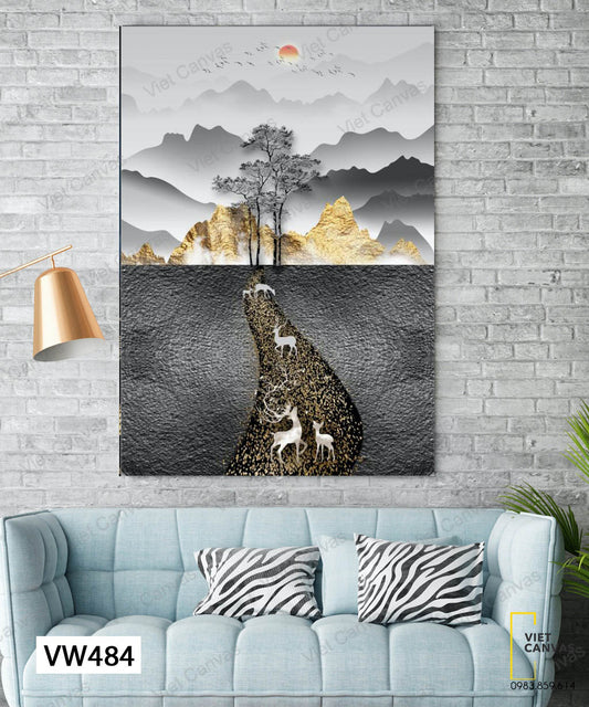 Tranh Hươu Giữa Rừng Núi - VW484