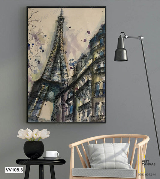 Tranh Khu Nhà Bên Tháp Eiffel - VV108.3
