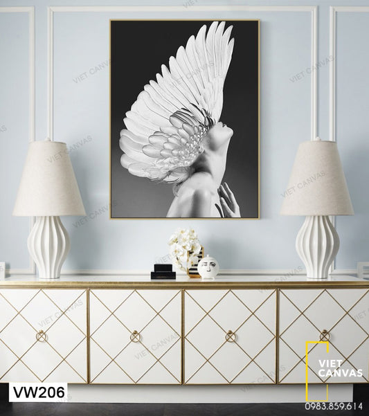 Tranh Khuôn Mặt Cô Gái Ẩn Sau Bộ Lông Vũ - VW206