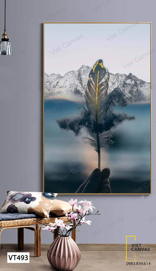 Tranh Lông Vũ Và Núi Sông - VT493