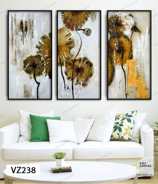 Bộ 3 Tranh Lá Sen Úa Vàng - VZ238