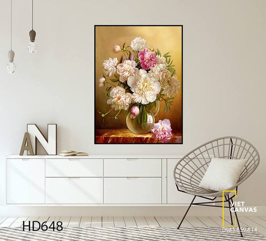 Tranh Lọ Hoa Mẫu Đơn Nhẹ Nhàng - HD648