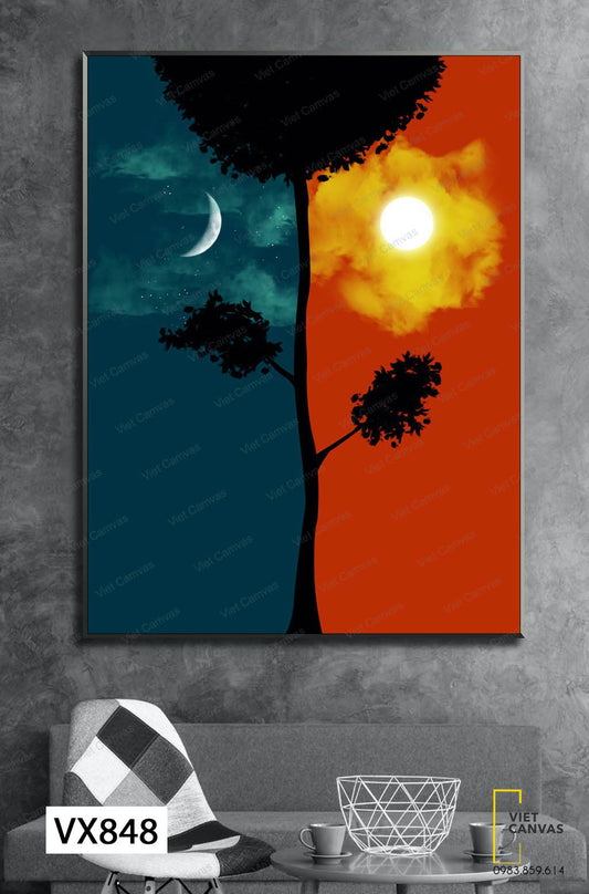 Tranh Mặt Trăng Và Mặt Trời Dưới Bóng Cây - VX848