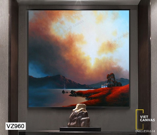 Tranh Ngôi Nhà Nhỏ Bên Hồ Nước Rộng Lớn - VZ960
