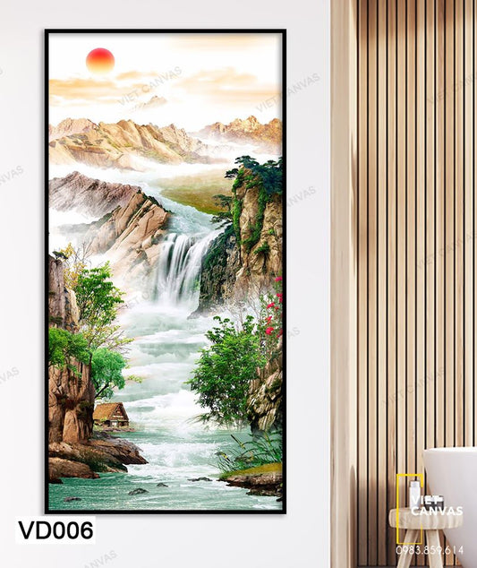Tranh Ngôi Nhà Nhỏ Bên Thác Nước Rộng Lớn - VD006