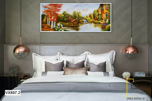 Tranh Ngôi Nhà Rừng Cây Và Dòng Sông - VX897.2