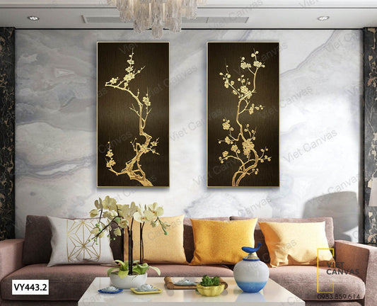 Bộ 2 Tranh Nhành Cây Hoa Mai Khoe Sắc - VY443.2