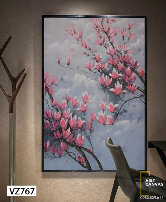 Tranh Nhánh Hoa Đua Nhau Khoe Sắc Dưới Trời Xanh - VZ767