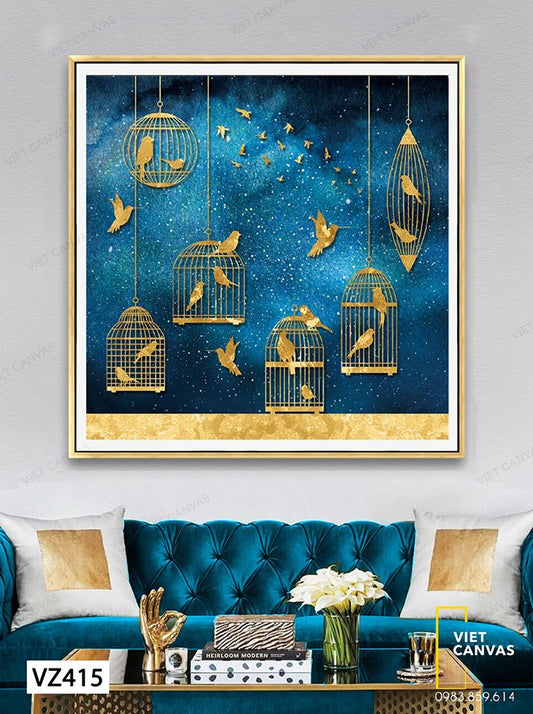 Tranh Những Chú Chim Tự Do Bên Ngoài Lồng Sắc - VZ415