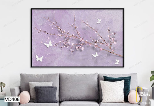 Tranh Những Con Bướm Bay Quanh Cành Đào - VD408