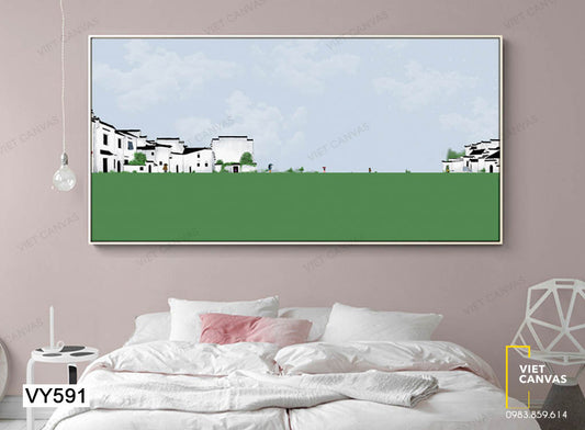 Tranh Những Ngôi Nhà Trên Đồng Cỏ Xanh - VY591