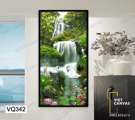 Tranh Thác Nước Và Đôi Thiên Nga - VQ342