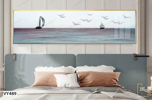 Tranh Thuyền Và Đàn Cò Trên Biển - VY489