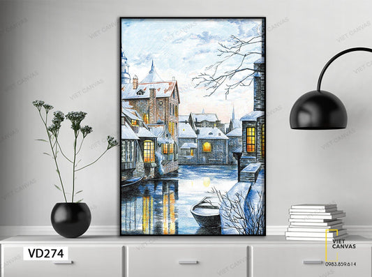 Tranh Tuyết Phủ Trắng Những Ngôi Nhà - VD274