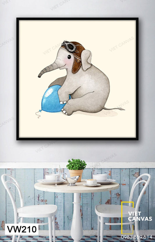 Tranh Voi Con Và Quả Bóng Xanh - VW210